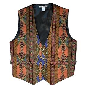 Vintage Ellen Richmond Multicolor Corduroy Beaded Vest